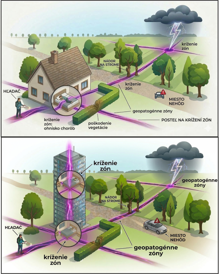 geopatogénne zóny výškový priebeh